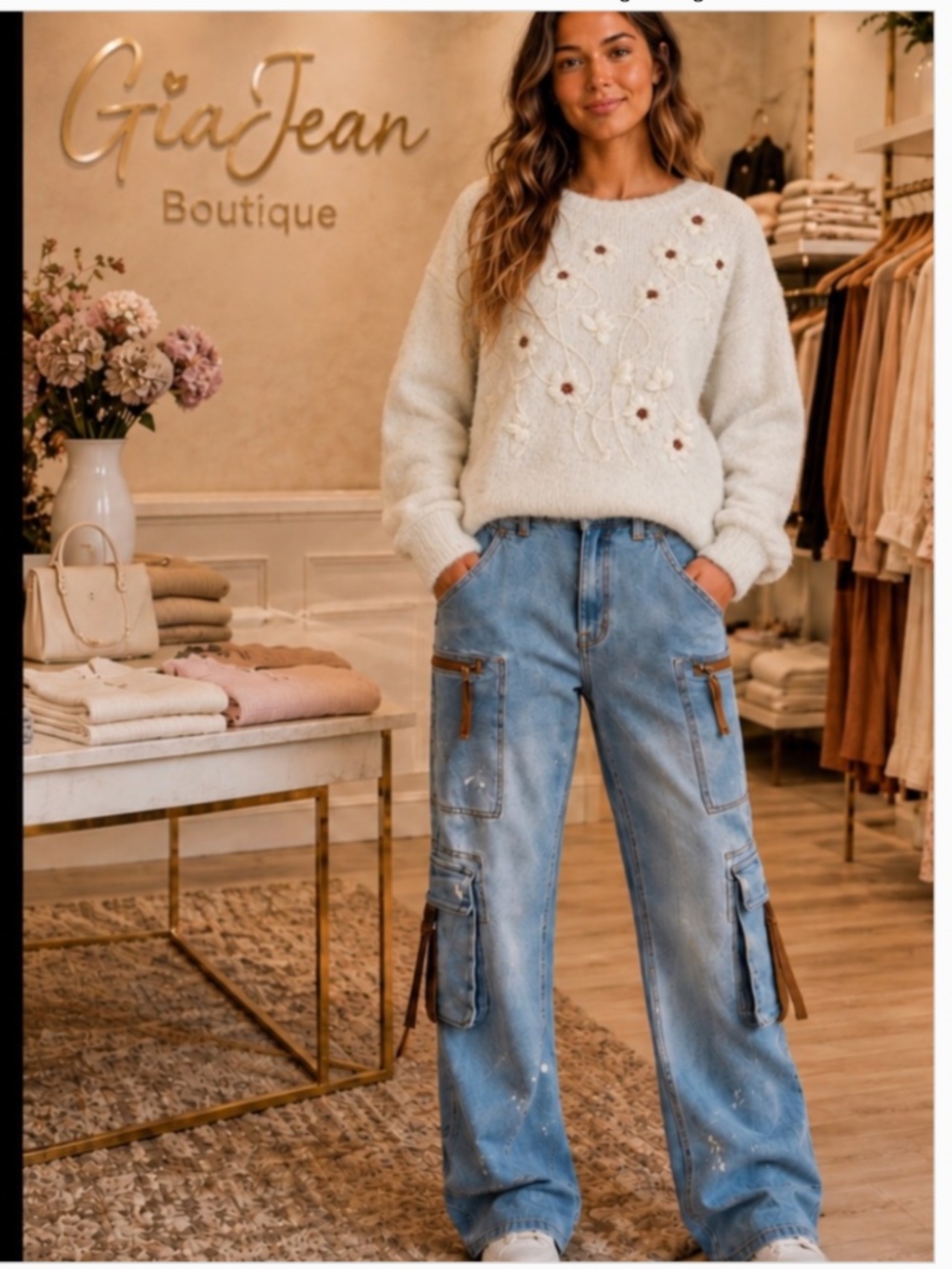 ❤️ OLi & Hali “SHAYNA“ Oli and Hali WASHED CARGO JEANS WITH SUEDE TRIM DETAIL 29
